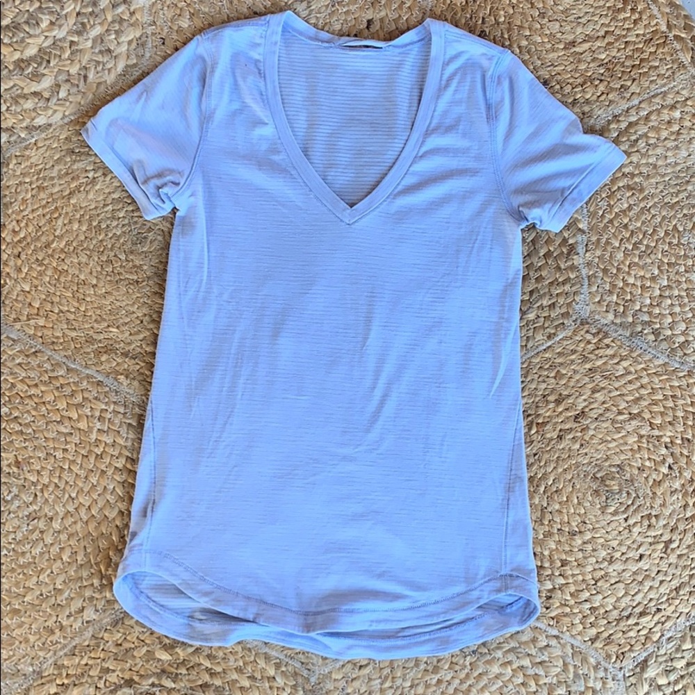 Lululemon athletic baby blue tee shirt.